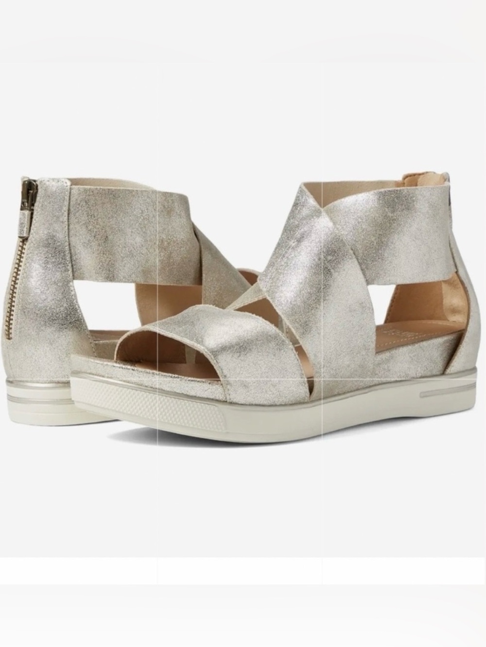 Eileen Fisher Sport Suede Criss Cross Banded Leather Wedge Platform Sandals